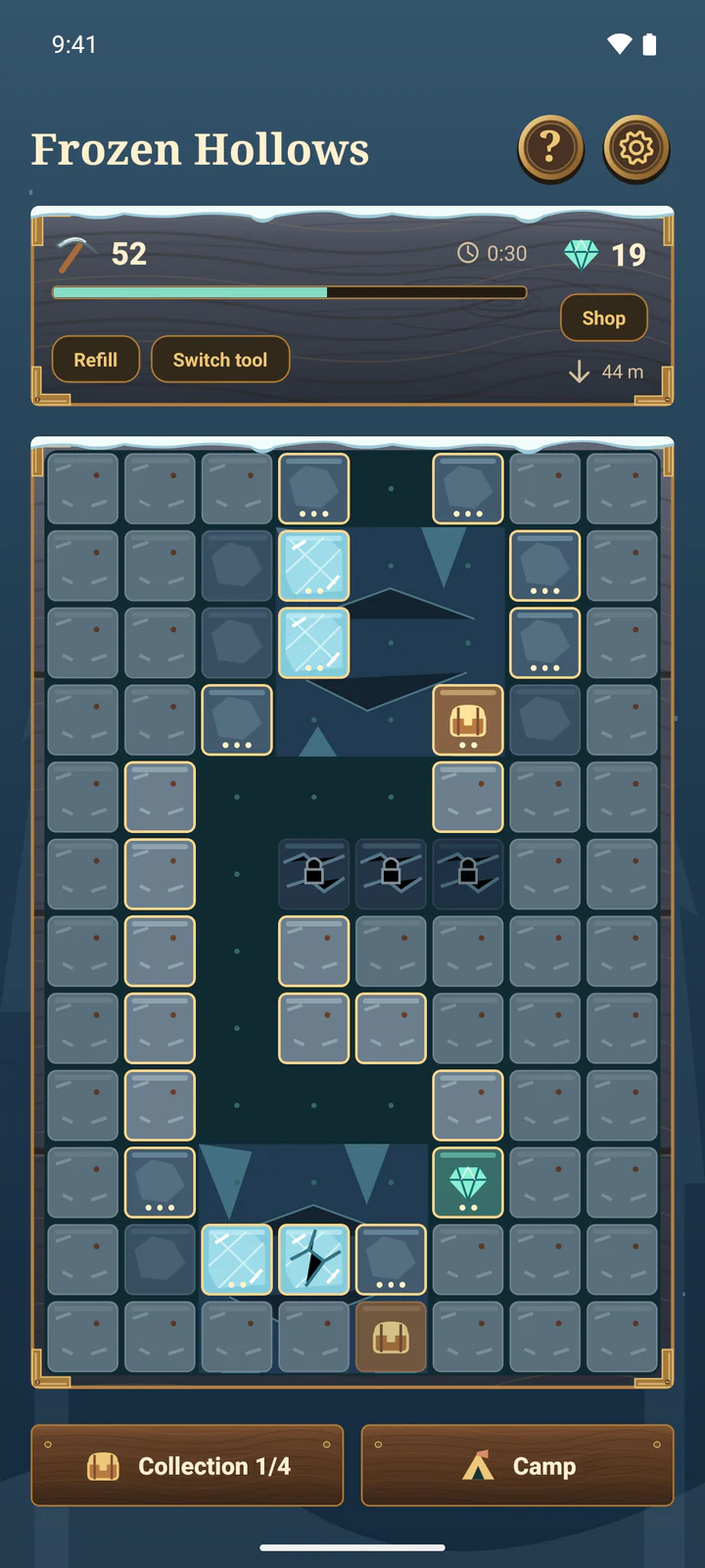 Buried Treasure on Android, exploring the ice seams and buried chests of Frozen Hollows