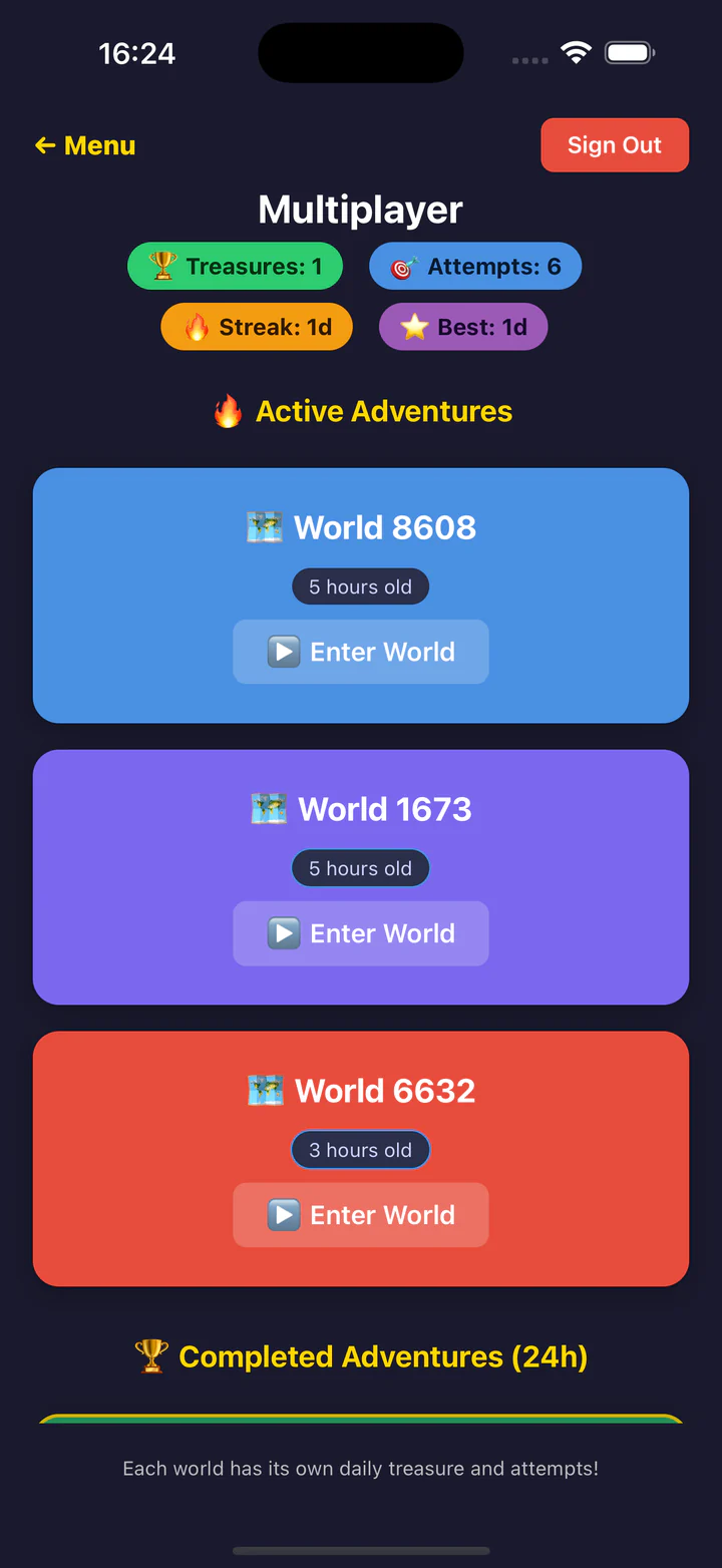 Treasure Hunt displaying its treasure puzzle interface